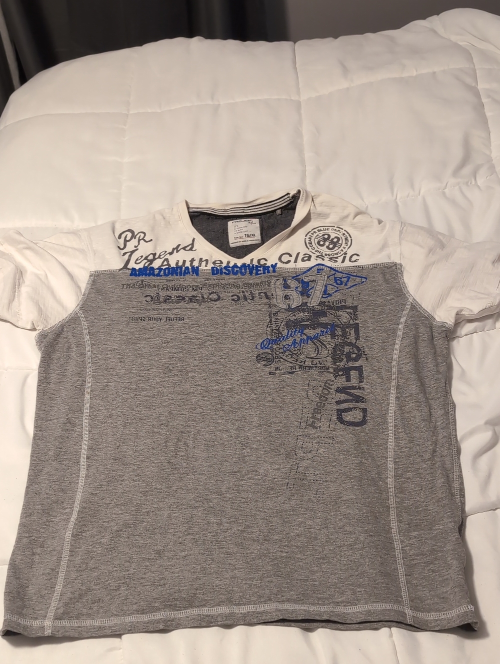 Projek Raw Graphic Tee Men's XL Gray White Colorblock 100% Cotton Streetwear Y2K
